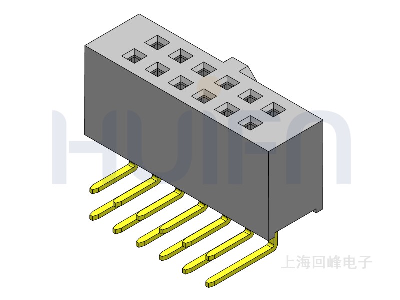 2.54mm排母 双排单塑 SMT 180度 带固定柱