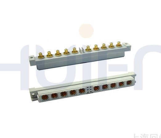 2.54mm 欧式 M型直母 焊板 3×02PIN信号+10电源PIN 带电源PIN 无信号针 触点镀层Au 0.38μm Sn PBT 灰色 UL94V-0